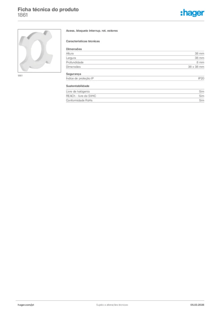 Imagem Hager Ficha técnica do produto 1861 | Hager Portugal