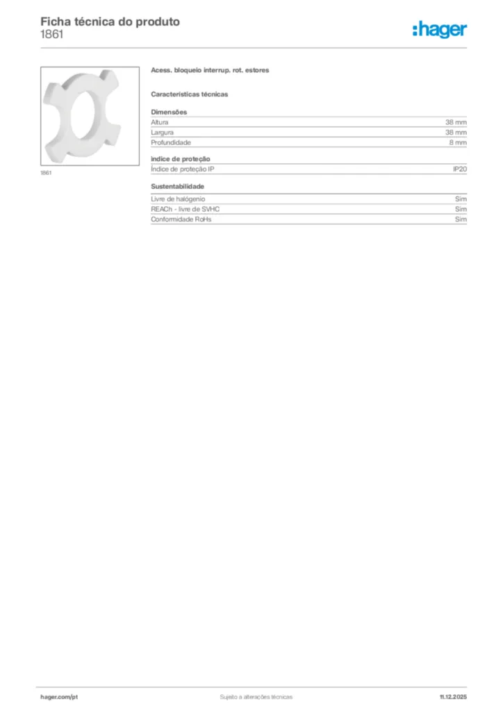 Imagem Hager Ficha técnica do produto 1861 | Hager Portugal