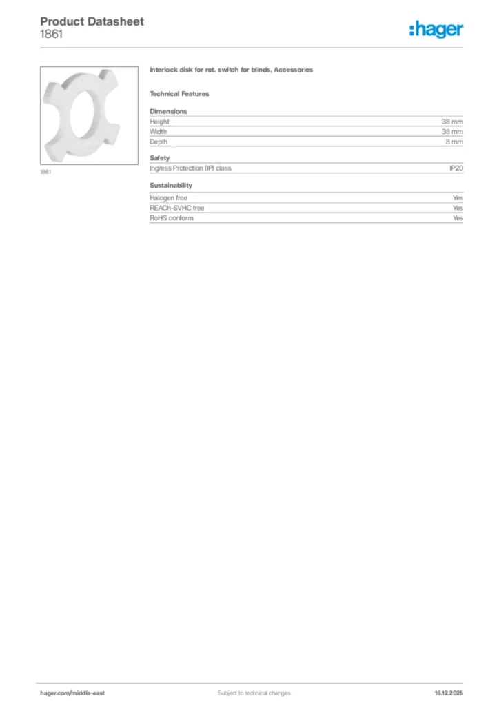 Image Hager Product data sheet 1861  | Hager
