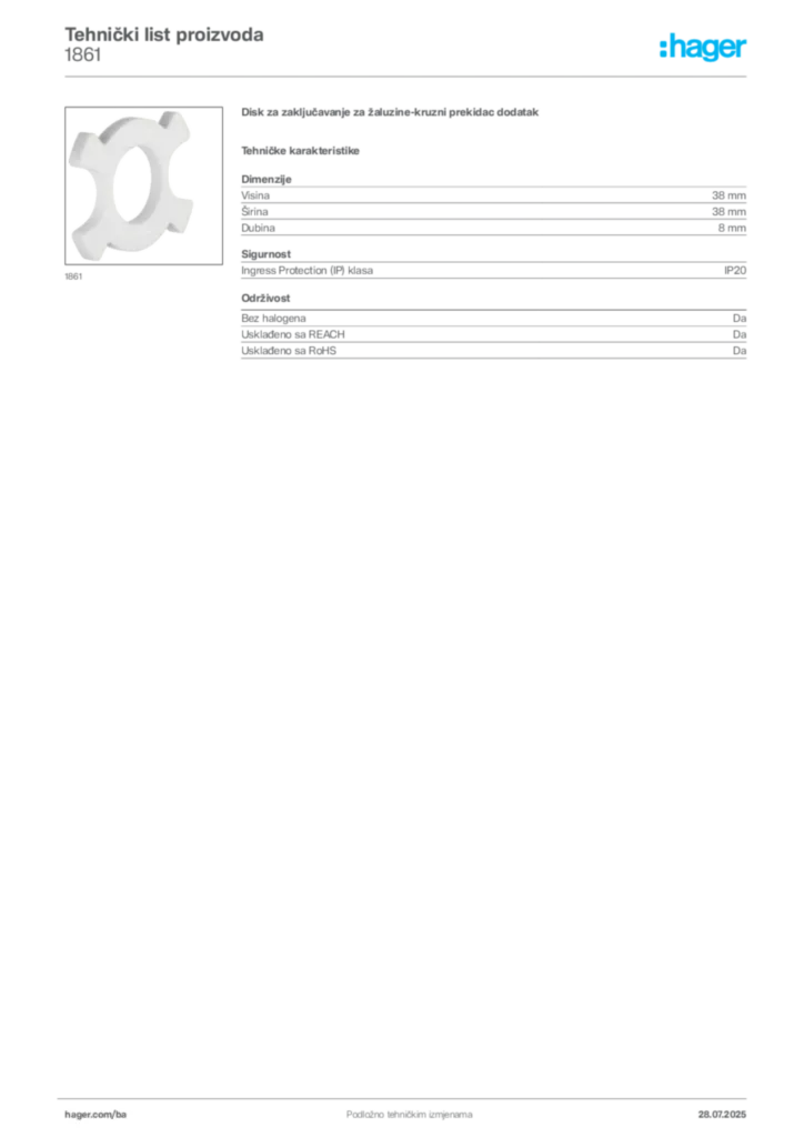 Slika Hager Product data sheet 1861  | Hager