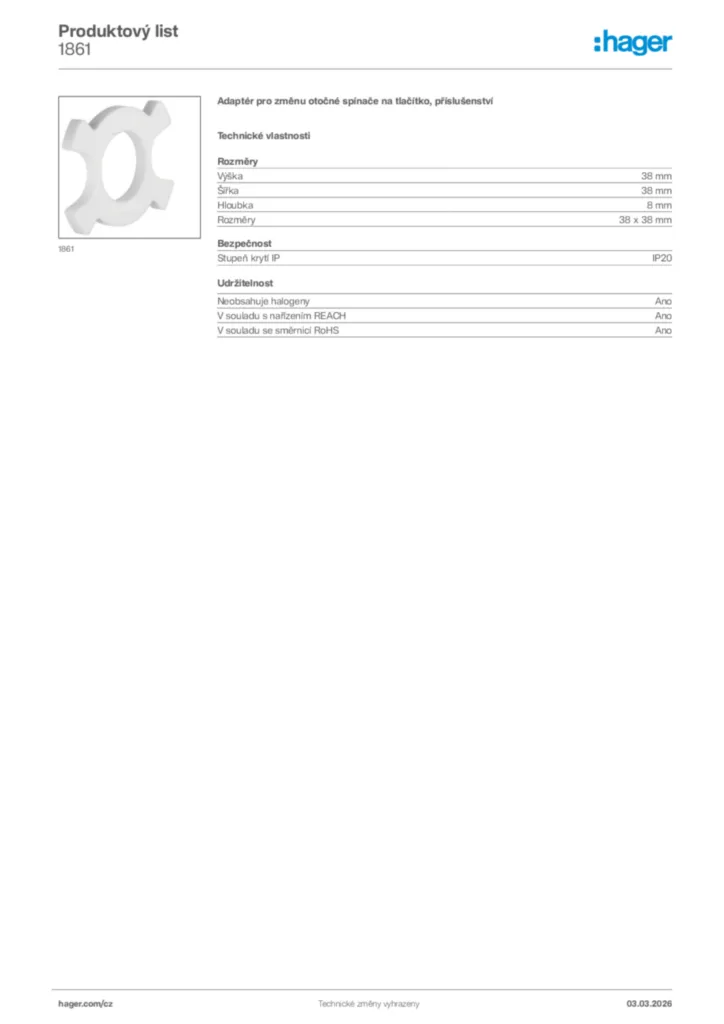 Obrázek Hager Product data sheet 1861 | Hager
