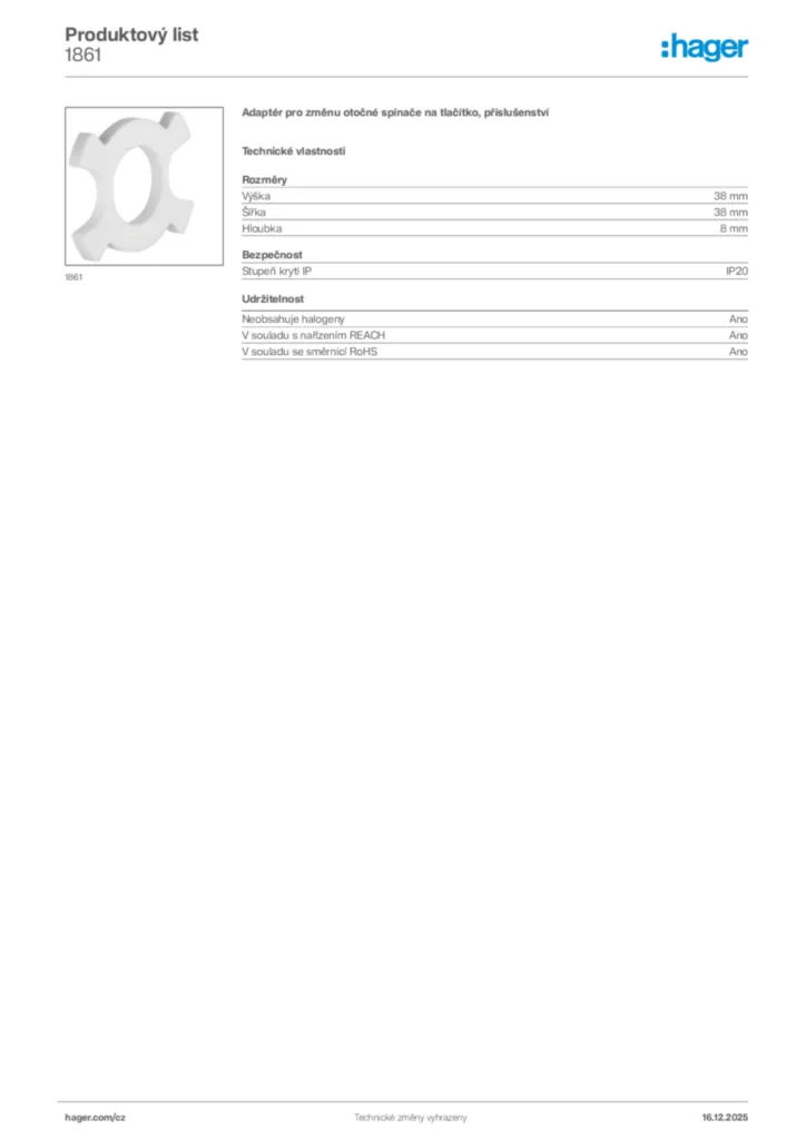 Obrázek Hager Produktový list 1861 | Hager