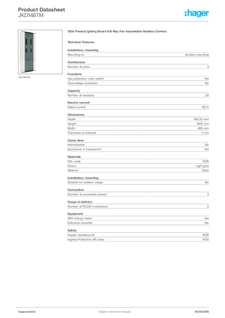 Image Hager Product data sheet JKD146TM  | Hager