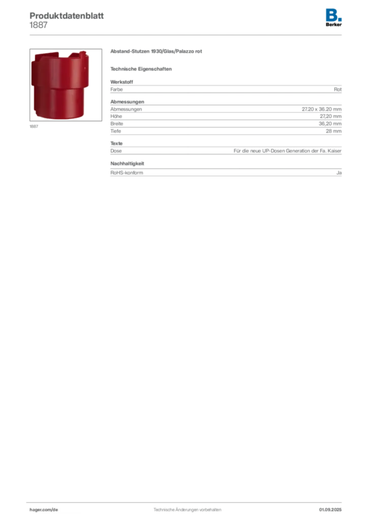 Bild Berker Produktdatenblatt 1887 | Hager Deutschland
