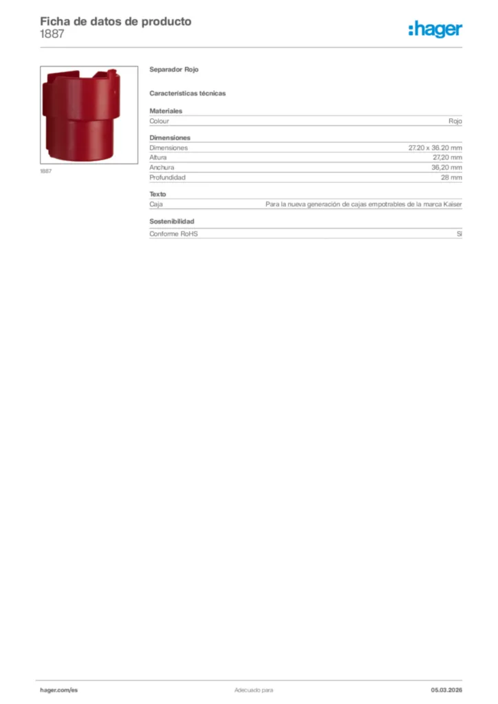 Imagen Hager Ficha de datos de producto 1887 | Hager España