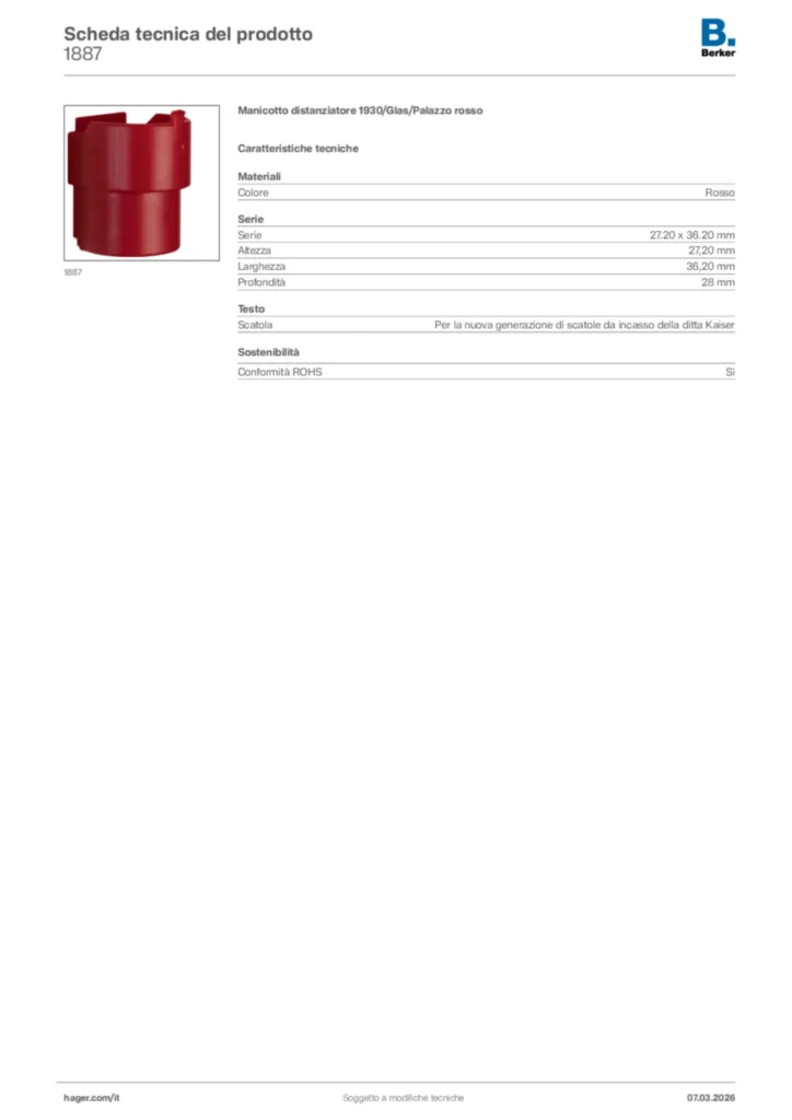 Immagine Berker Scheda tecnica del prodotto 1887 | Hager Italia