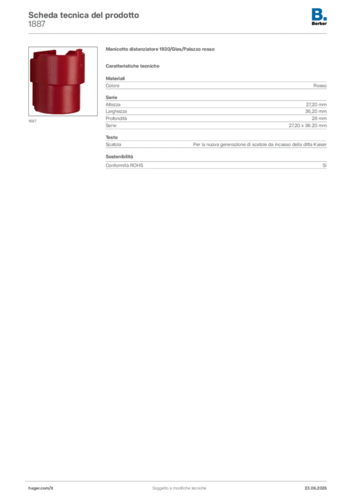 Immagine Berker Scheda tecnica del prodotto 1887 | Hager Italia