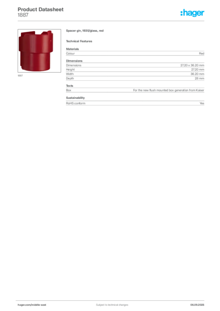 Image Hager Product data sheet 1887  | Hager