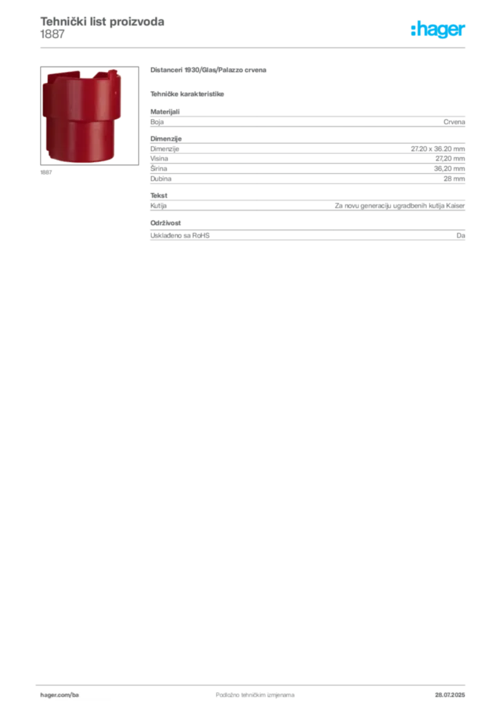 Slika Hager Product data sheet 1887  | Hager