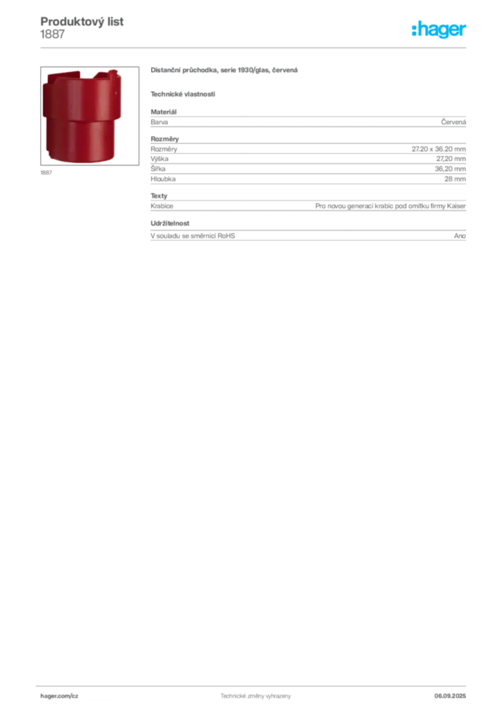 Obrázek Hager Produktový list 1887 | Hager