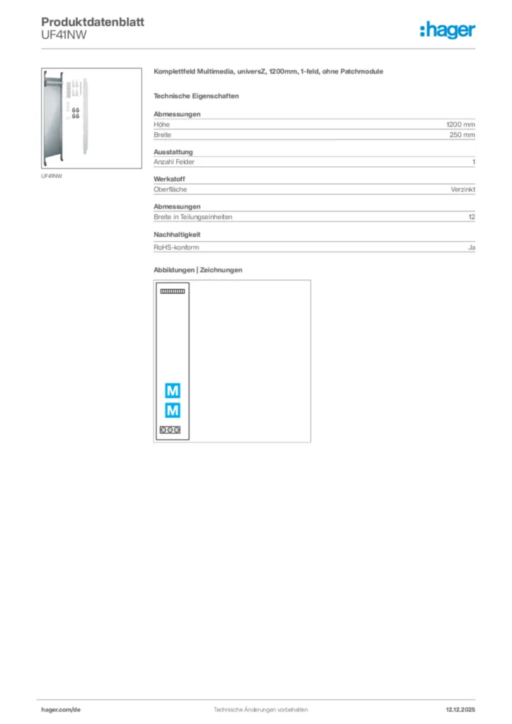 Hager Produktdatenblatt UF41NW