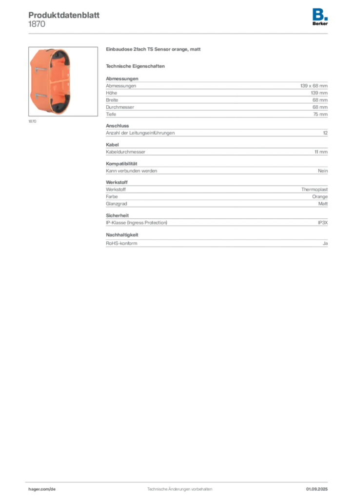 Berker Produktdatenblatt 1870