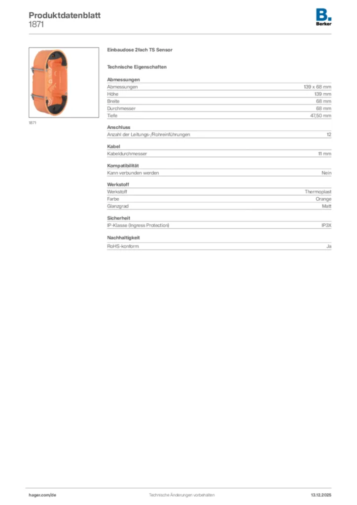 Berker Produktdatenblatt 1871
