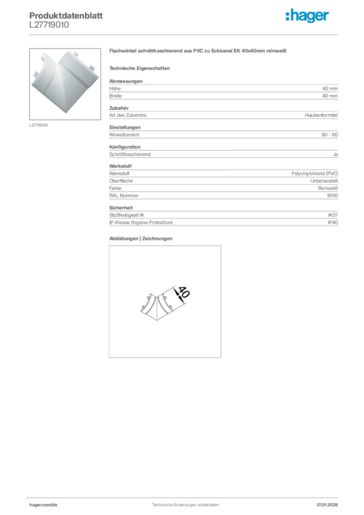 Bild Hager Produktdatenblatt L27719010 | Hager Deutschland