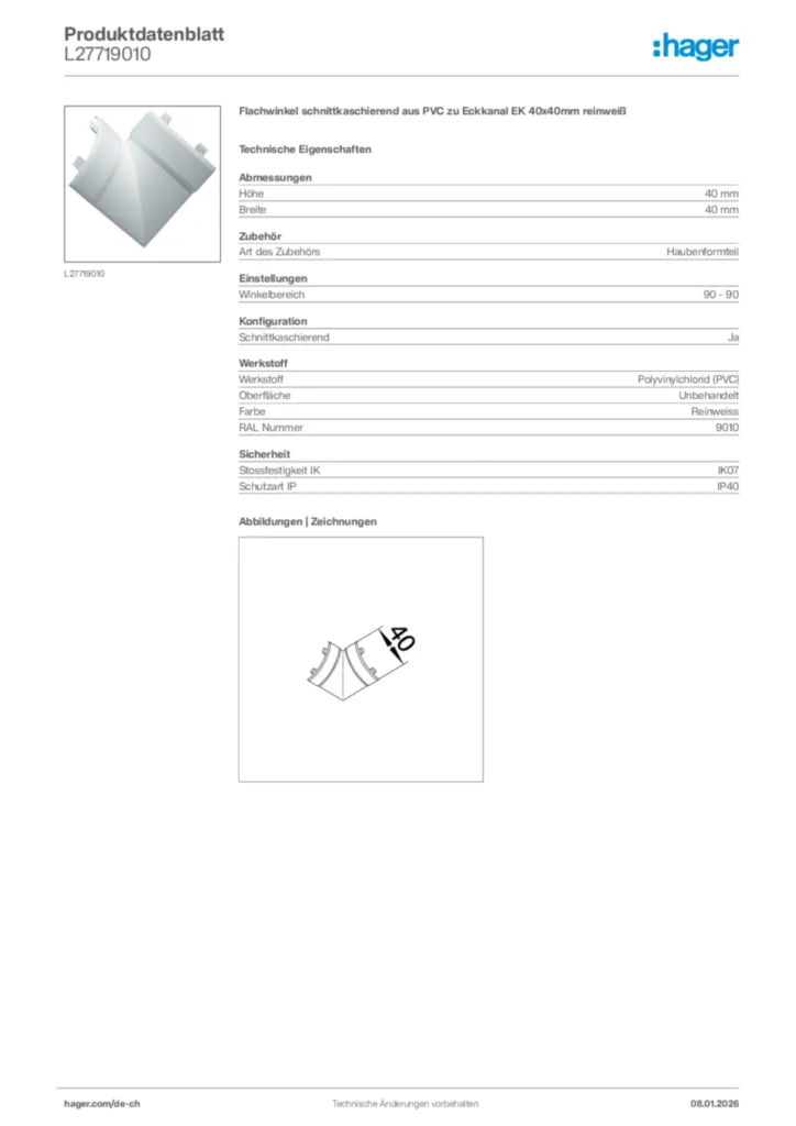 Bild Hager Produktdatenblatt L27719010 | Hager Schweiz