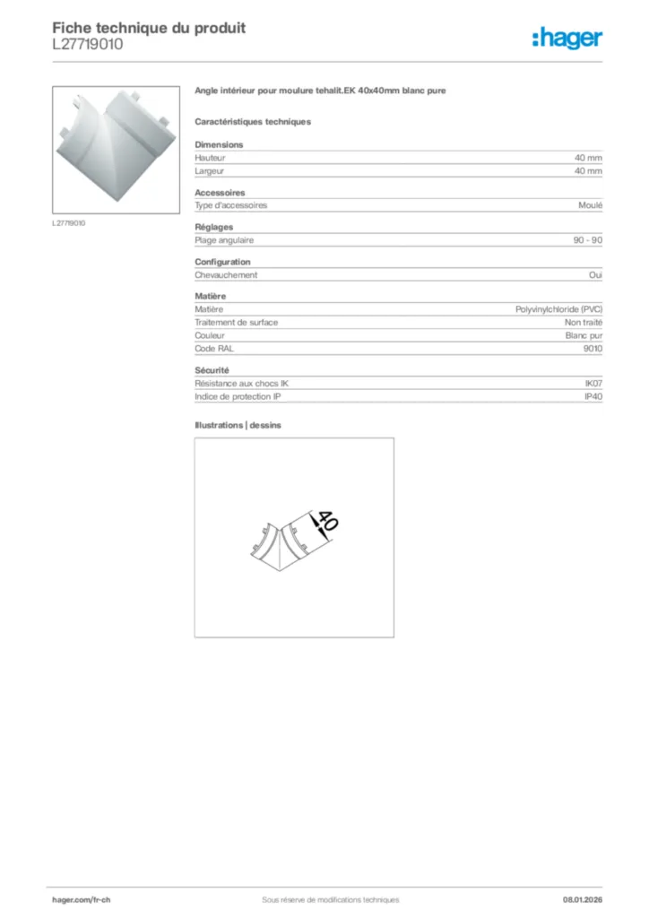 Image Hager Fiche technique du produit L27719010 | Hager Suisse