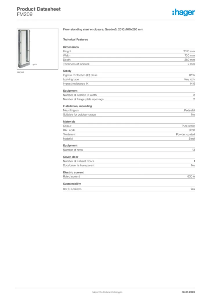 Image Hager Product data sheet FM209  | Hager Africa