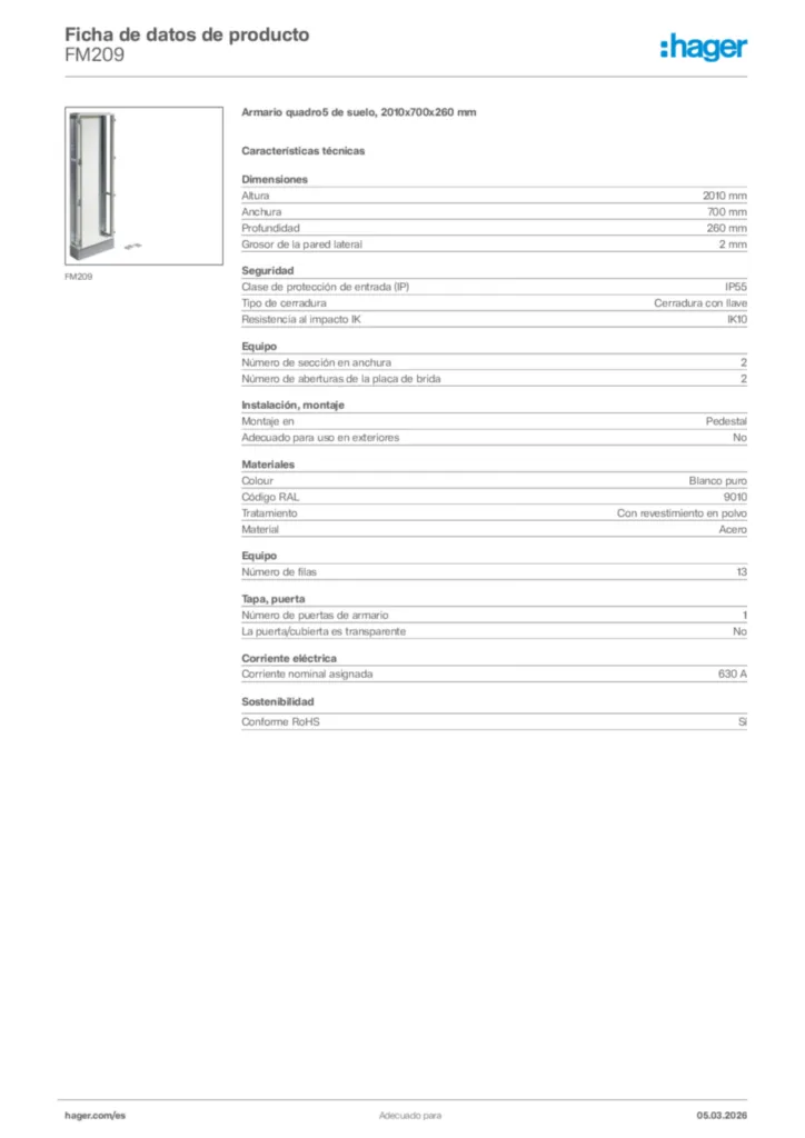 Imagen Hager Ficha de datos de producto FM209 | Hager España