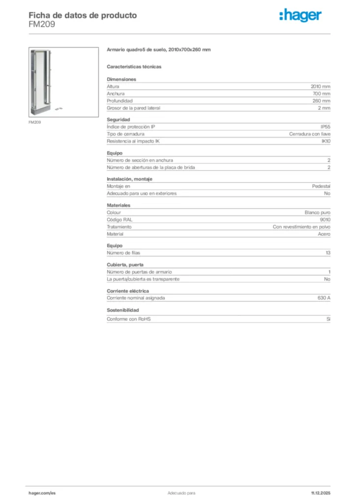 Imagen Hager Ficha de datos de producto FM209 | Hager España