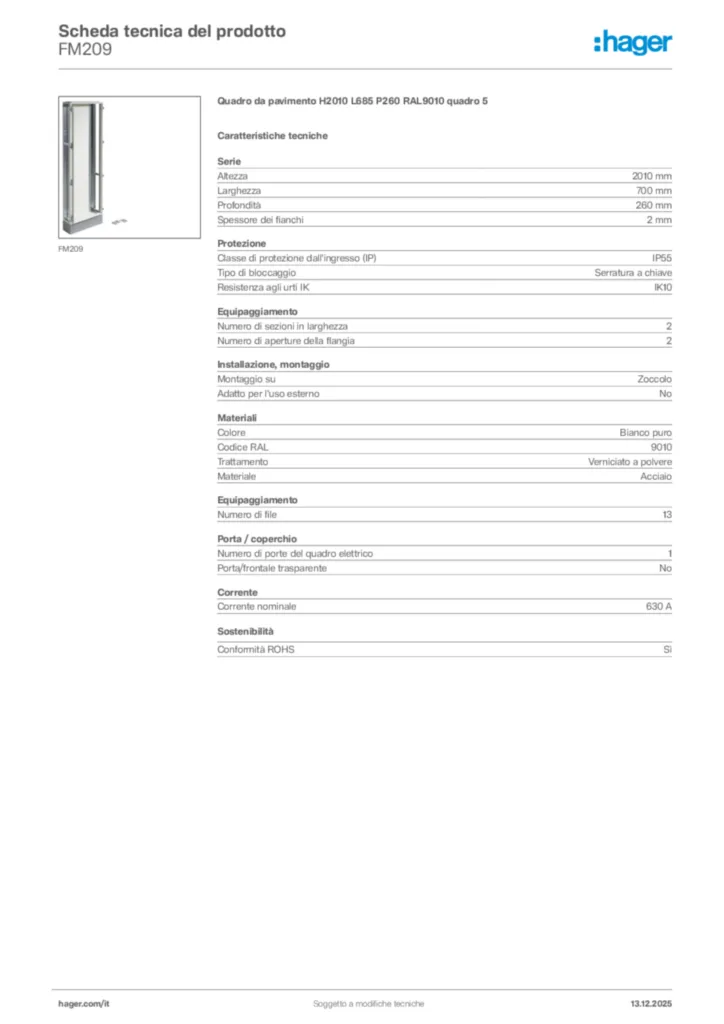 Immagine Hager Scheda tecnica del prodotto FM209 | Hager Italia