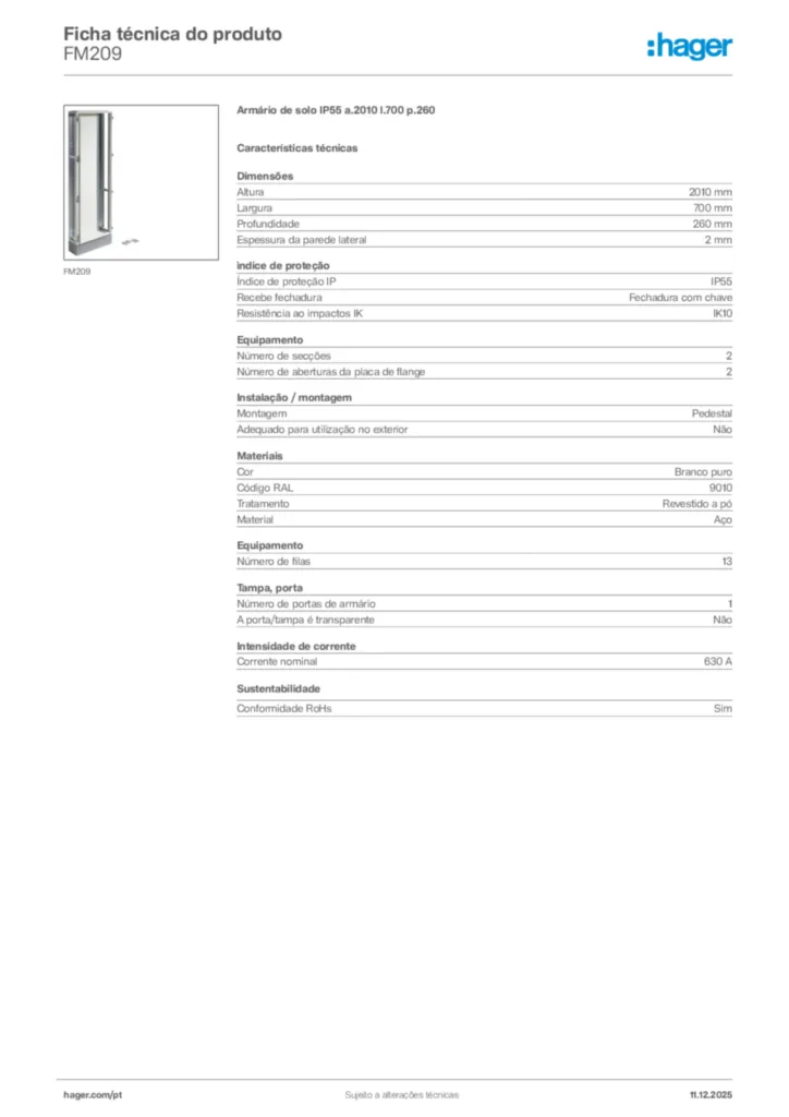 Imagem Hager Ficha técnica do produto FM209 | Hager Portugal