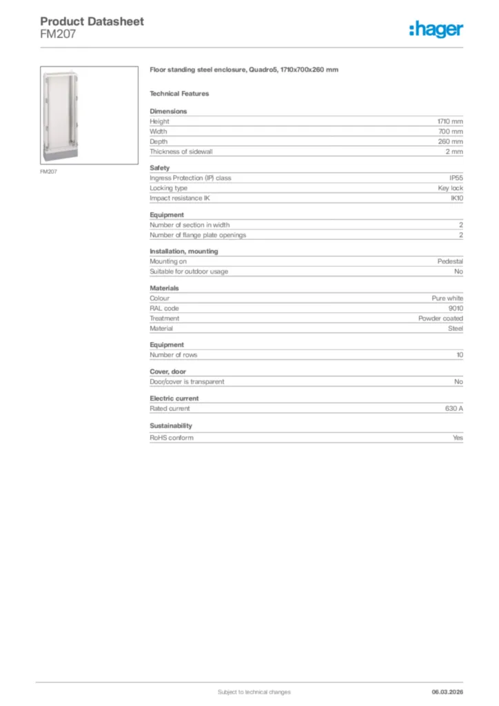 Image Hager Product data sheet FM207  | Hager Africa
