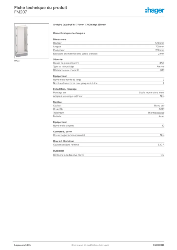 Image Hager Fiche technique du produit FM207 | Hager Afrique