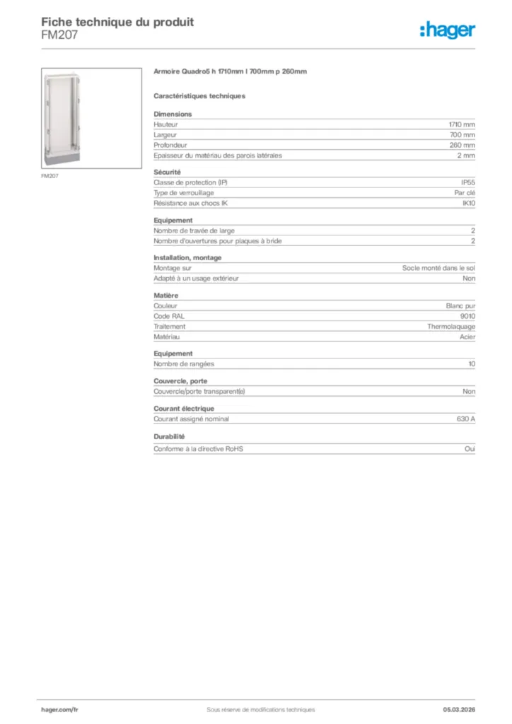 Image Hager Fiche technique du produit FM207 | Hager France