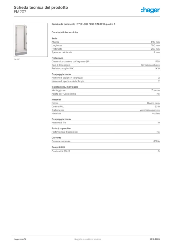 Immagine Hager Scheda tecnica del prodotto FM207 | Hager Italia