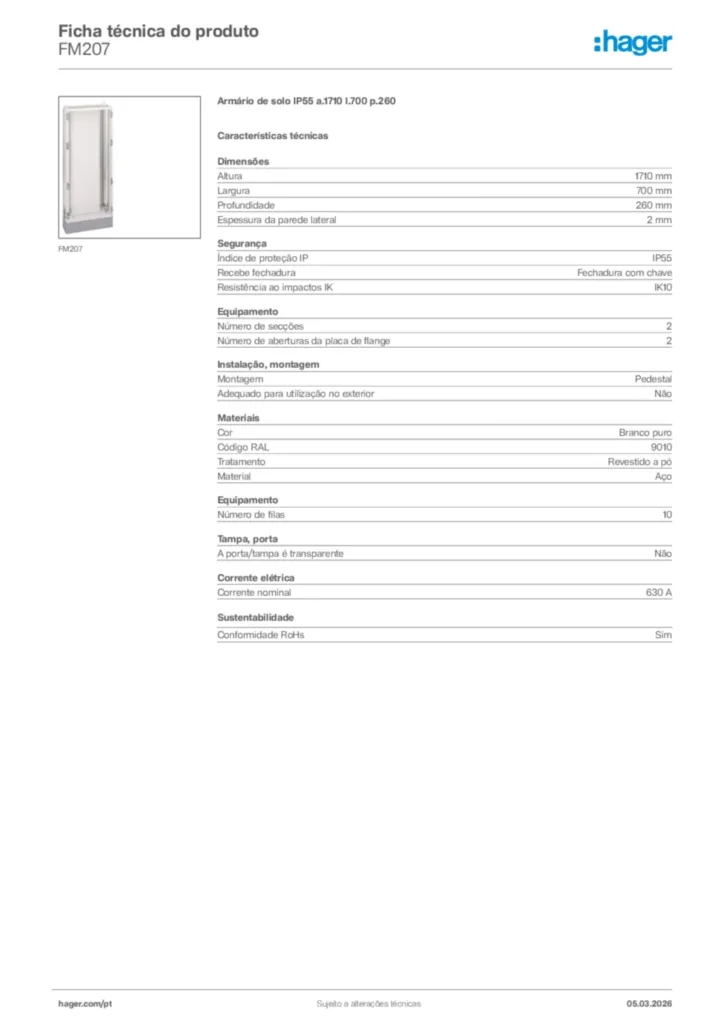 Imagem Hager Ficha técnica do produto FM207 | Hager Portugal