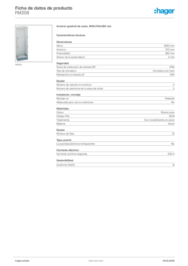 Imagen Hager Ficha de datos de producto FM208 | Hager España
