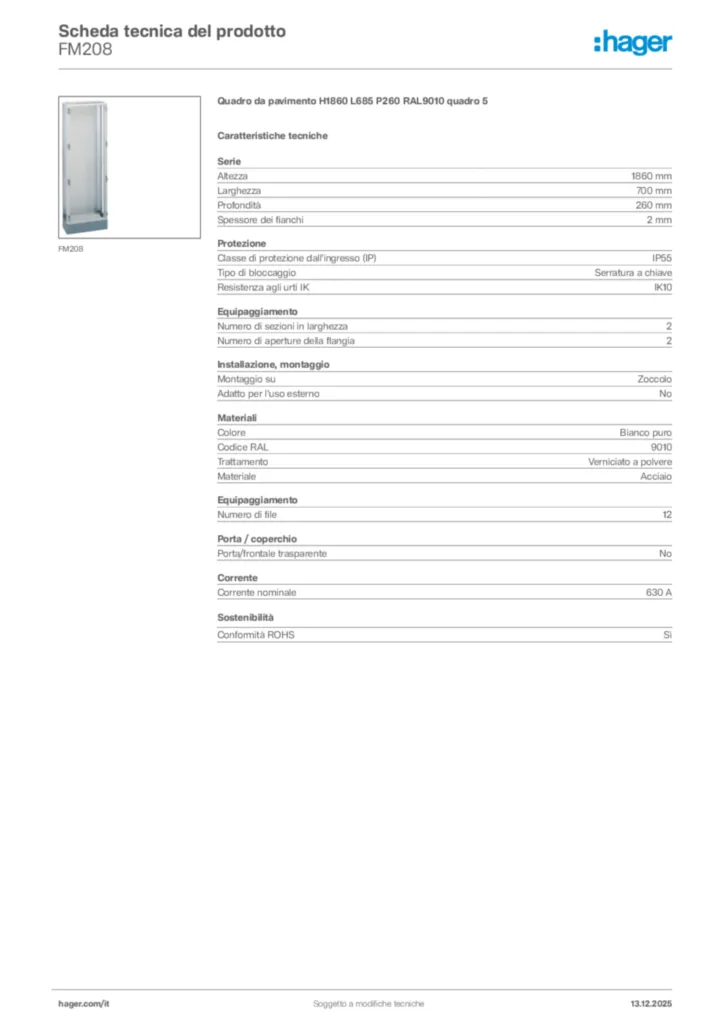 Immagine Hager Scheda tecnica del prodotto FM208 | Hager Italia