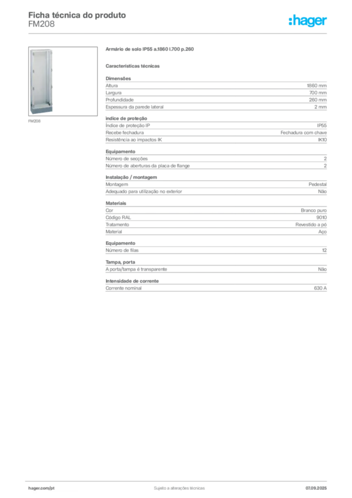Imagem Hager Ficha técnica do produto FM208 | Hager Portugal