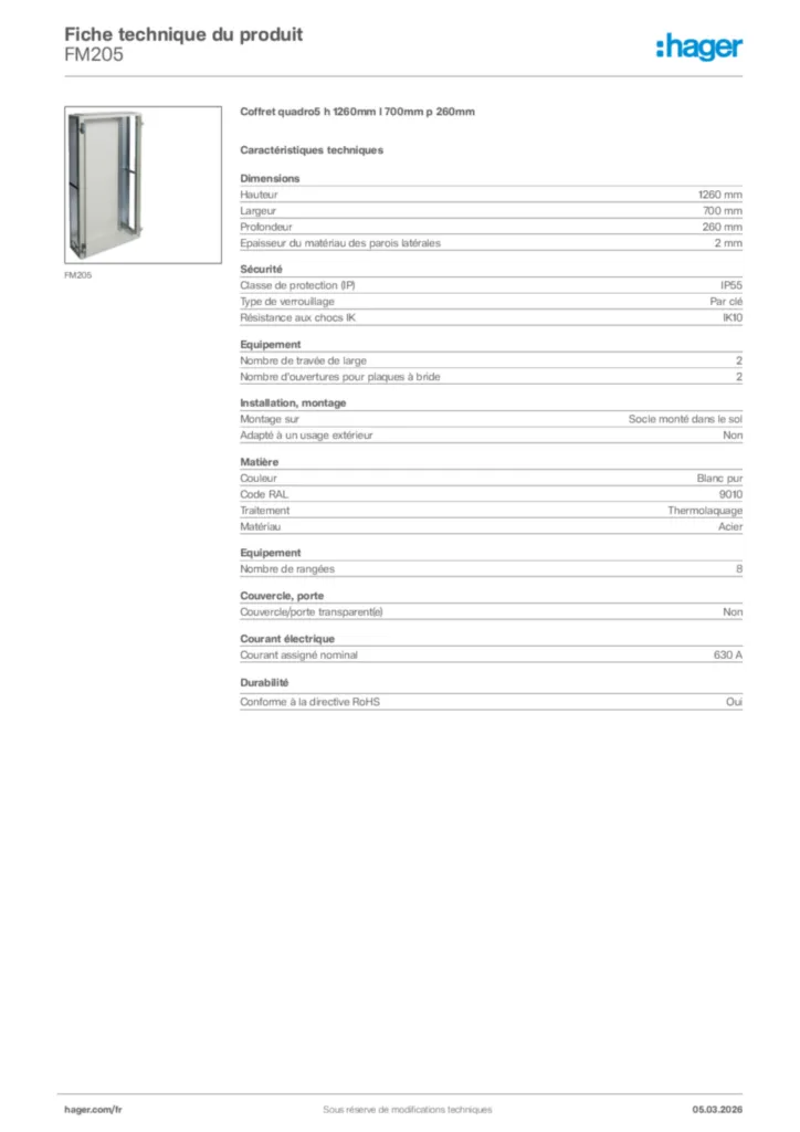 Image Hager Fiche technique du produit FM205 | Hager France