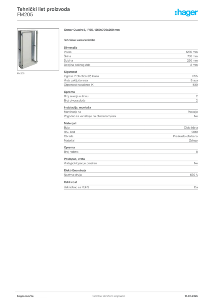 Slika Hager Product data sheet FM205  | Hager