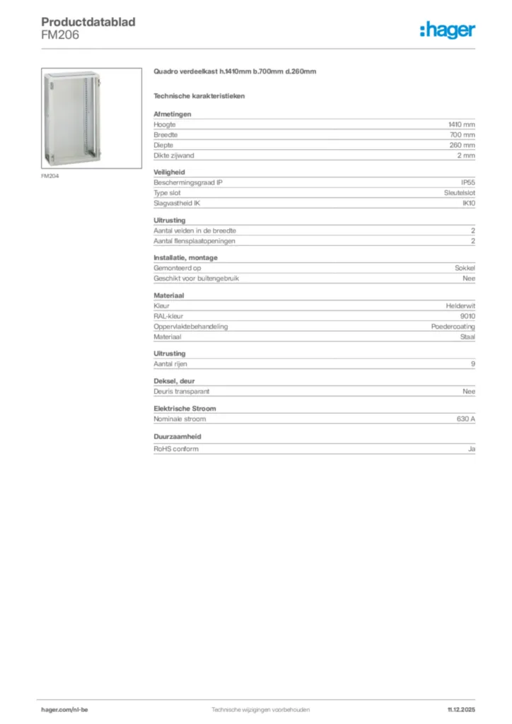 Afbeelding Hager Productdatablad FM206 | Hager Belgium