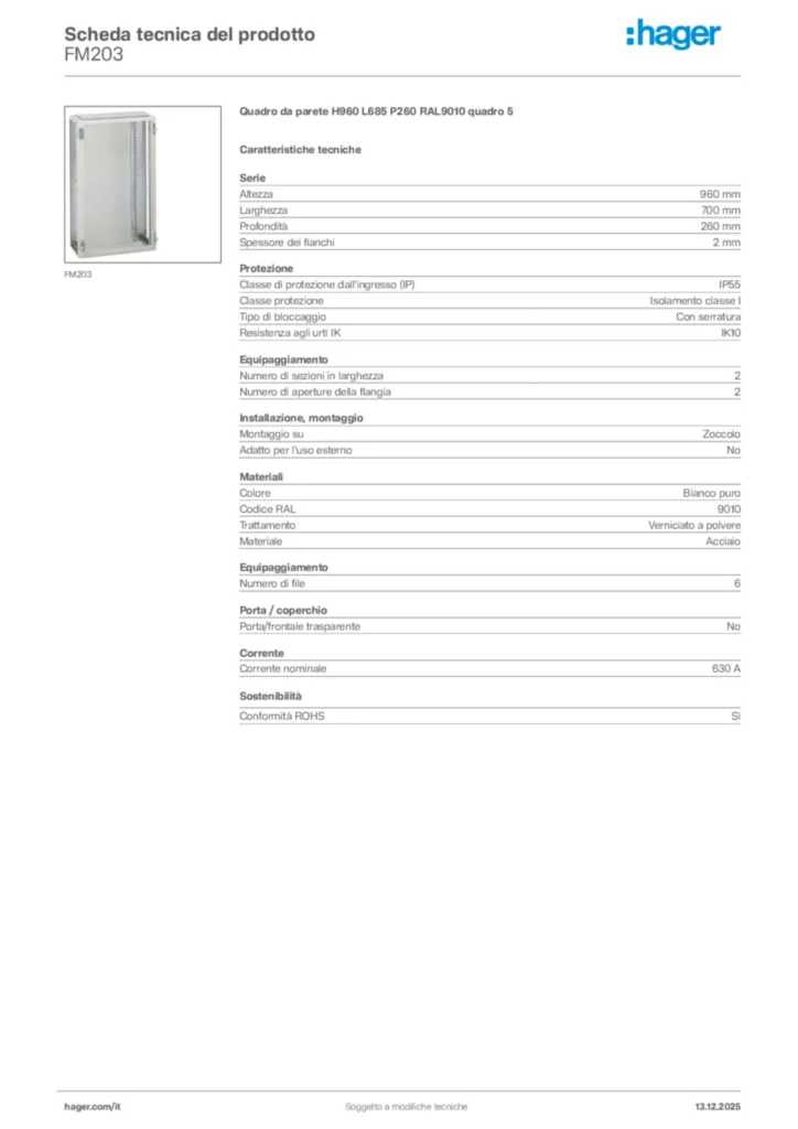 Immagine Hager Scheda tecnica del prodotto FM203 | Hager Italia