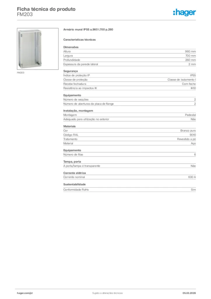 Imagem Hager Ficha técnica do produto FM203 | Hager Portugal