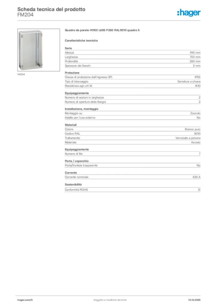 Immagine Hager Scheda tecnica del prodotto FM204 | Hager Italia