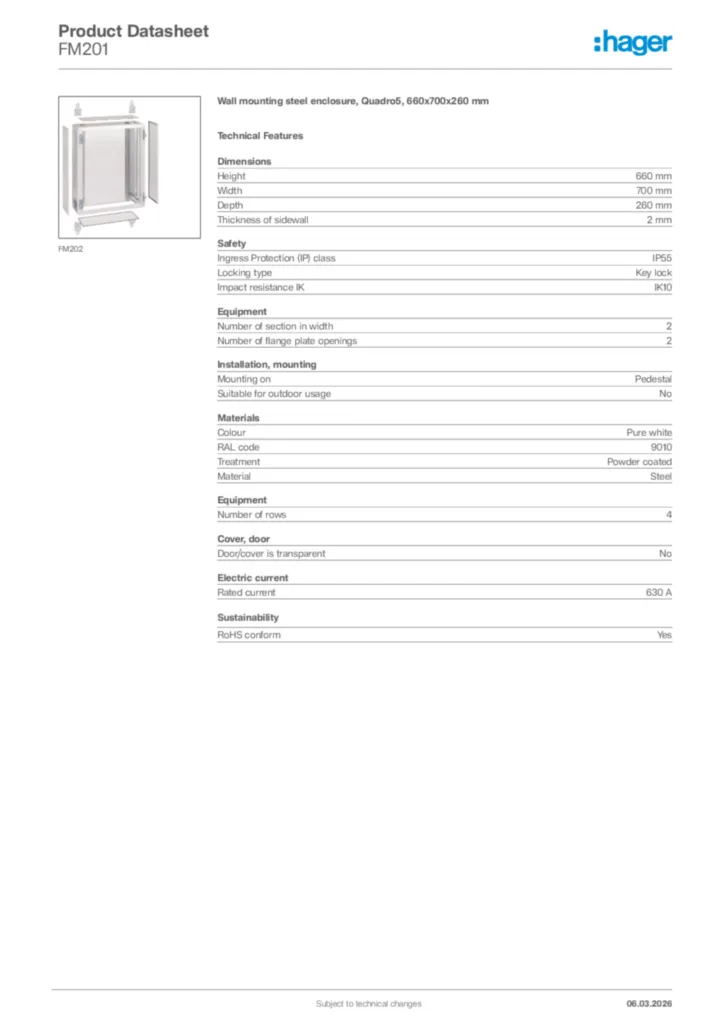 Image Hager Product data sheet FM201  | Hager Africa