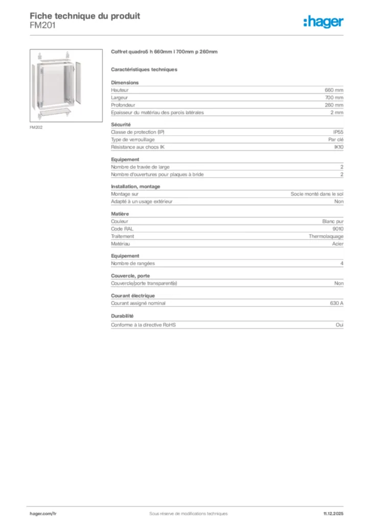 Image Hager Fiche technique du produit FM201 | Hager France