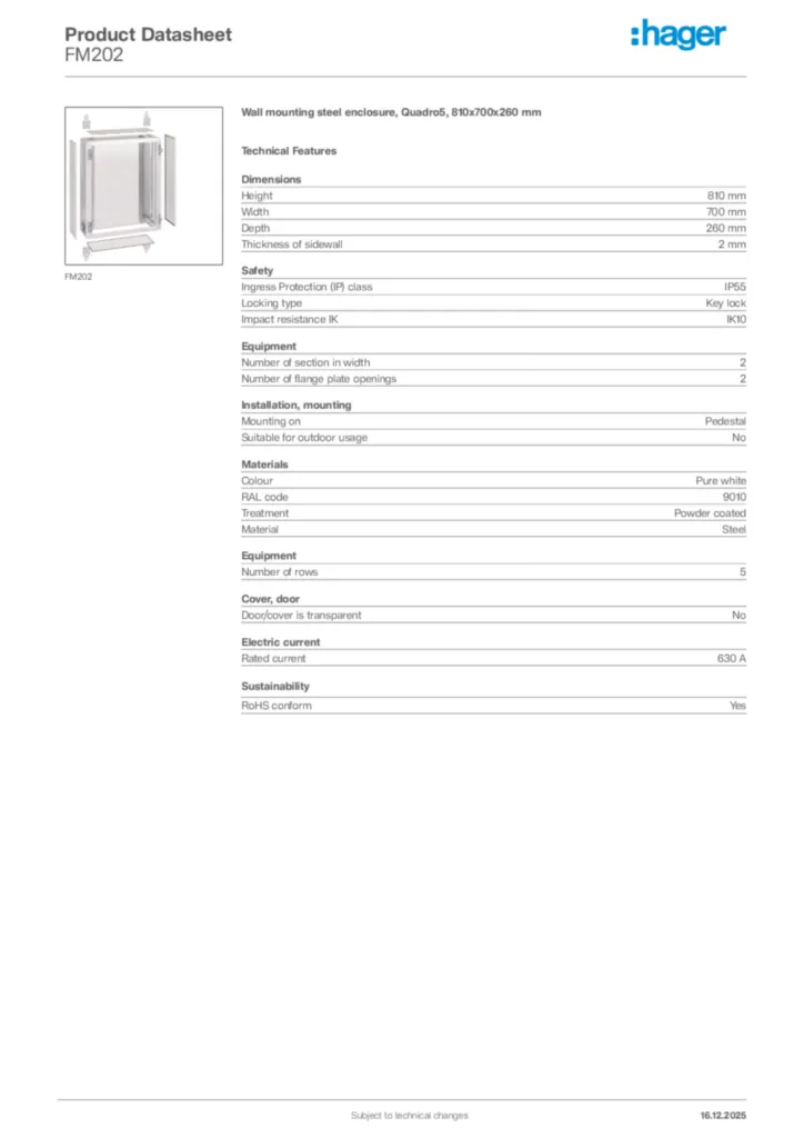 Image Hager Product data sheet FM202  | Hager Africa