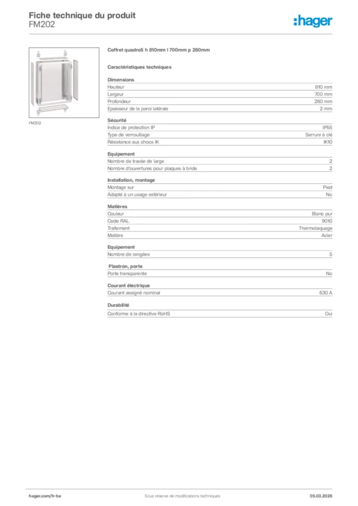 Image Hager Fiche technique du produit FM202 | Hager Belgique