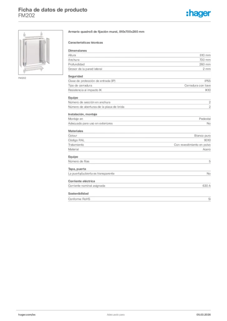 Imagen Hager Ficha de datos de producto FM202 | Hager España