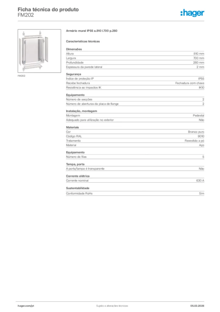 Imagem Hager Ficha técnica do produto FM202 | Hager Portugal