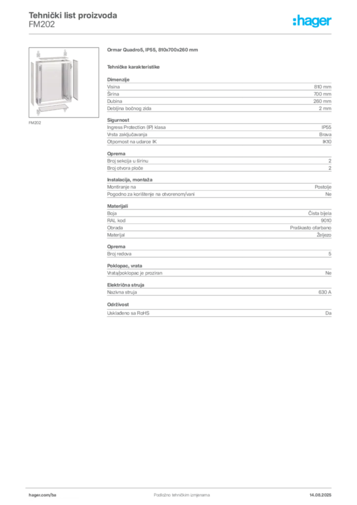 Slika Hager Product data sheet FM202  | Hager