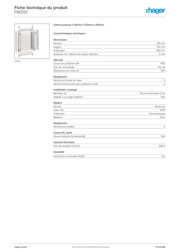 Image Hager Fiche technique du produit FM200 | Hager France