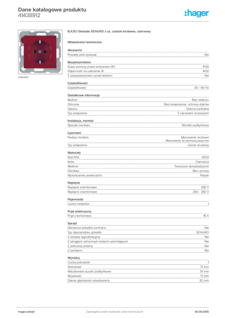 Zdjęcie Hager Karta katalogowa 41438912 | Hager Polska