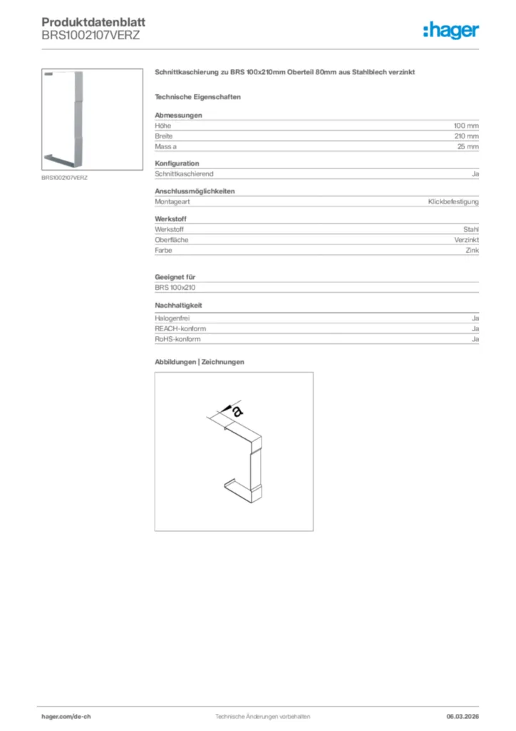 Bild Hager Produktdatenblatt BRS1002107VERZ | Hager Schweiz
