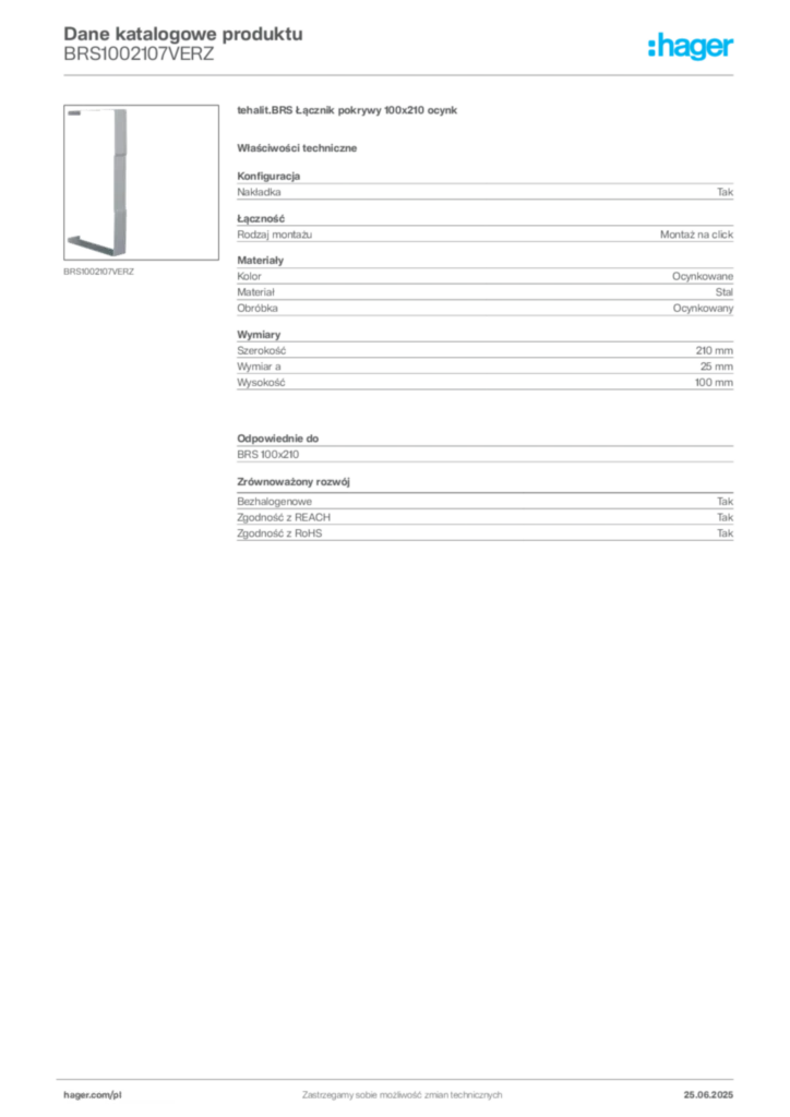 Zdjęcie Hager Karta katalogowa BRS1002107VERZ | Hager Polska
